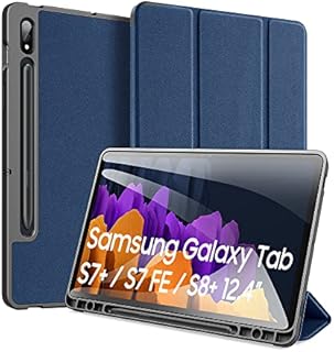 Case for Samsung Galaxy Tab S8 Plus / S7 Plus / S7 FE 12.4 inch, DUX DUCIS Slim Lightweight Trifold Stand [Auto Sleep/Wake] Protective Cover Cases for Samsung Galaxy Tab S8+ / S7 Plus / S7 FE, Blue