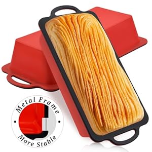 CAKETIME Silicone Bread Loaf Pan, Metal Reinforced Frame Nonstick BPA Free 9.9×4.8×2.3 inch Loaf Pan for Homemade Loaf, Bread, Meatloaf,Cake