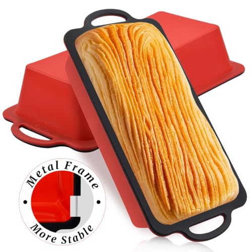CAKETIME Silicone Bread Loaf Pan, Metal Reinforced Frame Nonstick BPA Free 9.9x4.8x2.3 inch Loaf Pan for Homemade Loaf, Bread, Meatloaf,Cake