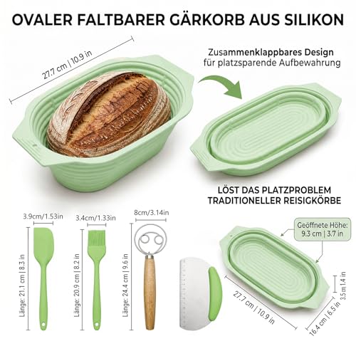Foto von Faltbarer Gärkorb Set für Brot,Ovaler Silikon Gärkorb für Teig,Brotbackform