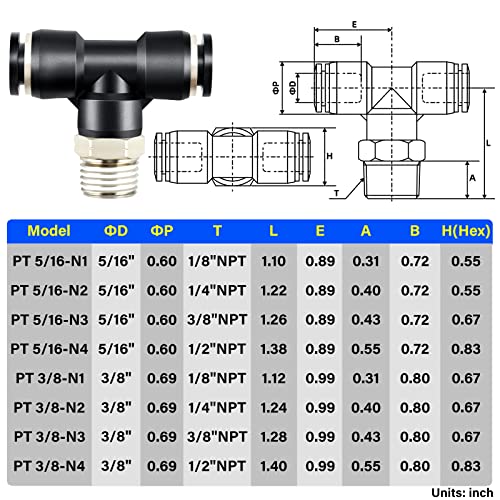 Conector neumático macho Tailonz de 3/8 DO a rosca 1/2 NPT para tubos de aire 3