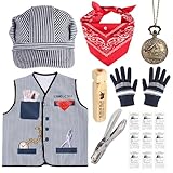 Kyson Kids Train Engineer Costume Train Conductor Dress Up Kit for Train Themed Birthday Party Halloween Dress Up Career Day (Dark Steel Blue)