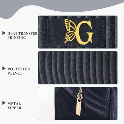Image of COSHAYSOO Travel Makeup Bag Quilted Make Up Pouch Initial Cosmetic Case with Butterfly Decor for Women SPF Sunscreen Contour Stick Beauty Blender Highlighter Concealer Organizer Black Letter G