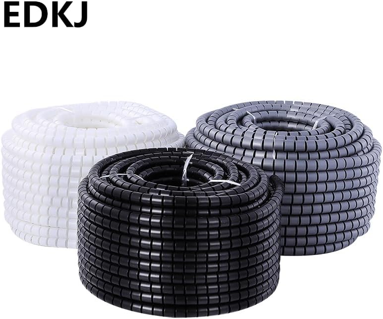 5m/10m line organizer 8/10/15/20/25mm pipe protection Spiral winding Cable wire protection sleeve (with cable management clips) - (Color: Black, Inside Diameter: 10mm, Length: 10M)