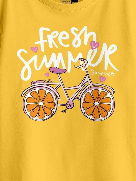 Bon Organik Girls Printed Pure Cotton Applique T-Shirt Yellow 1