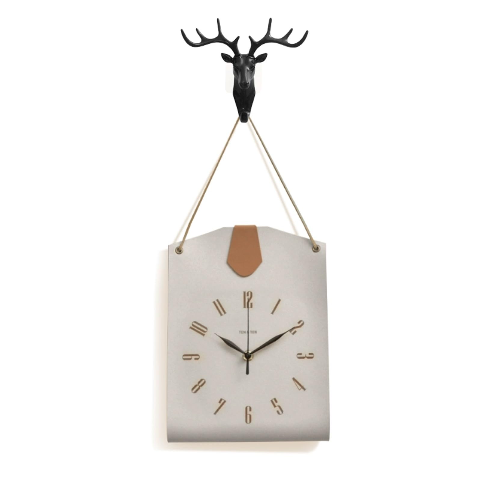 Horloge murale tête de cerf en PU silencieuse pour salon moderne