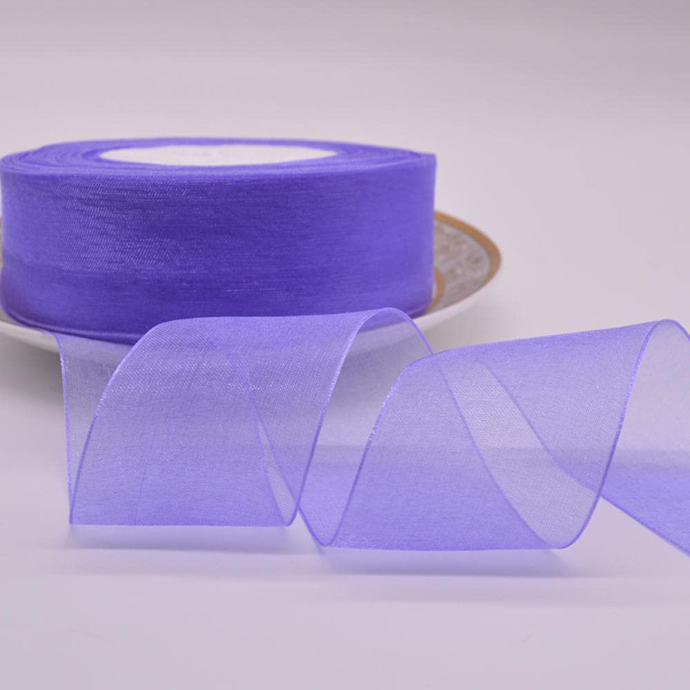 Ribbons For Gift Wrapping Ribbon For Fabric Satin Ribbons 22 M / 1 Rolka 4 Cm Szeroka Wstążka Gaza Diy Handmade Róża Materiał Prezent Pakowanie Z Przezroczystą Koronką Szyfonową Wstążką-Płytkie Fiolet