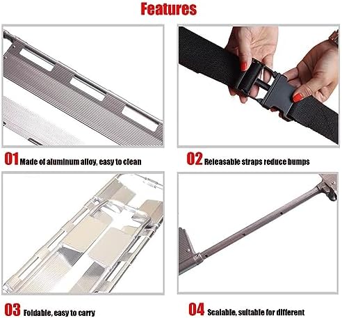 Aluminum Alloy Folding Stretcher for Emerncies, Portable Ambulance Gurney, Lightweight Patient Transfer Stretcher, First Aid Equint Silver
