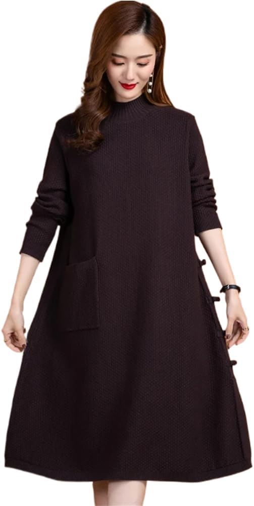 LIXINGHEITANG Women Elegant Warm Wool Sweaters Winter Knitting Turtleneck Sweater Autumn Size Long Sleeve Dress