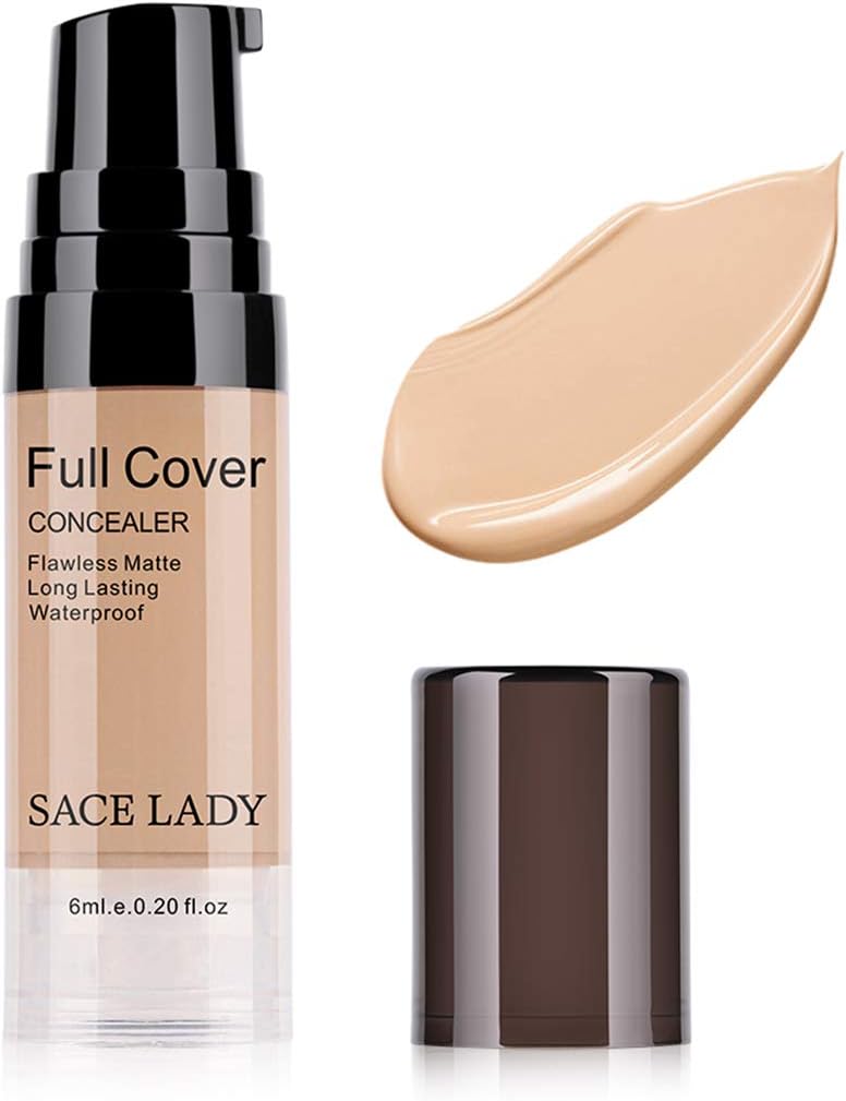 SACE LADY Pro Full Cover Liquid Concealer, Waterproof Smooth Matte Flawless Finish Creamy Concealer Foundation for Eye Dark Circles Spot Concealer Makeup, Size:6ml/0.20Fl Oz, Warm Natural