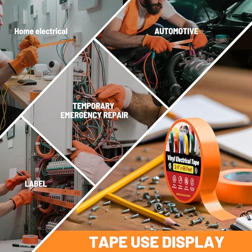 Image of RED WOLF 5 Pack Orange Electrical Tape 3 /4 Inch x 66 Ft Industrial Grade UL /CSA Listed 7 Mil Thick Flame Retardant High Temp Waterproof Electrical PVC Tape Electric Super Vinyl Rated 600V
