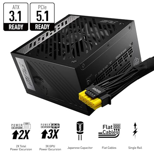 Image of MSI MPG A850G PCIE5, Fully Modular Compact Gaming 850W Power Supply, 80+ Gold, Native 12V-2x6 Cable, 100% Japanese Capacitor, ATX 3.1 & PCIe 5.1 Ready, Low-Noise, 10 Year Warranty