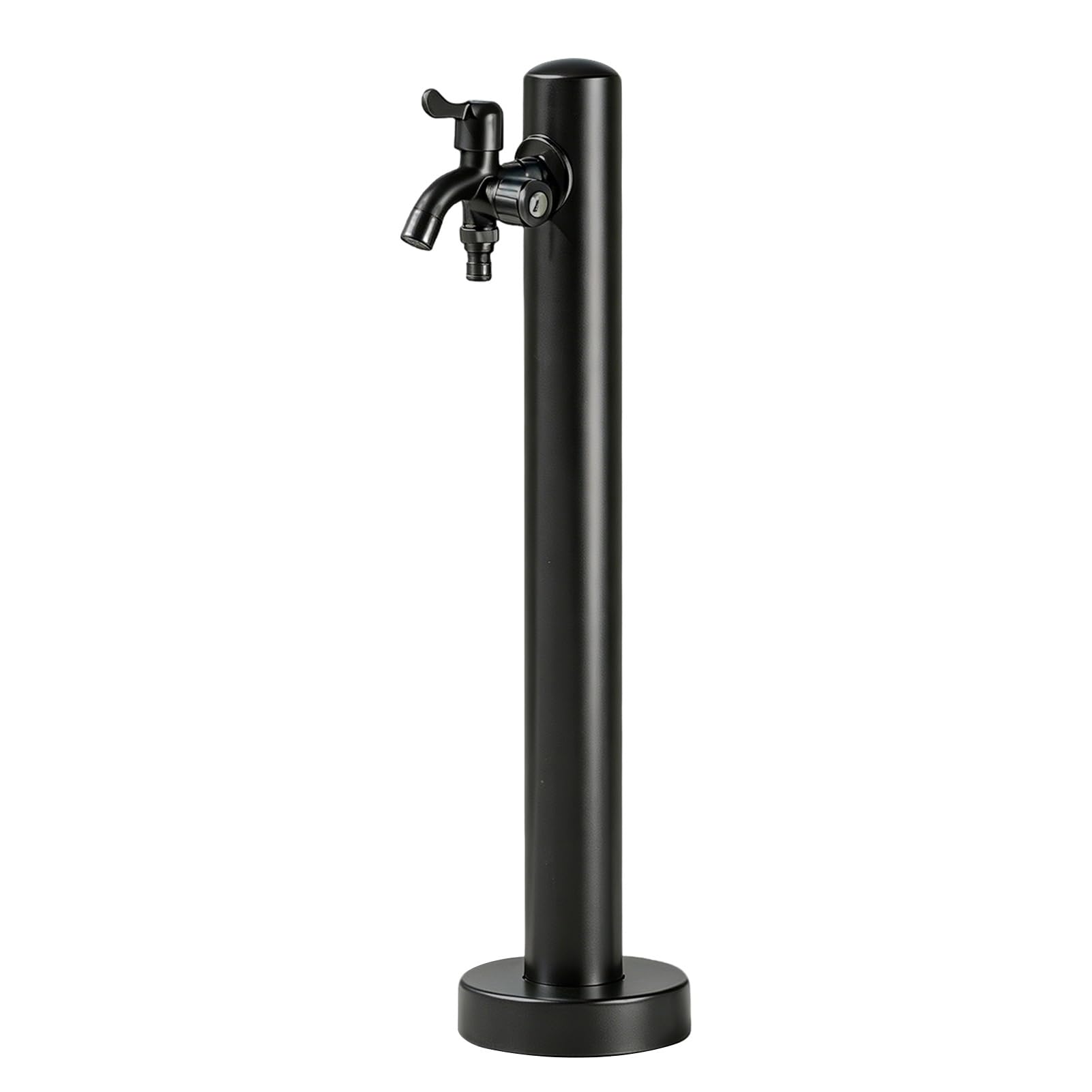 Lonmrrton A Black Round Column With Faucet, Freeze Proof Outdoor Spigot Floor Mount Yard Hydrant Vertical Water Tap Post For Gardening Nd Lawn Care, Stainless Steel(,Height: 95Cm/37.4In)