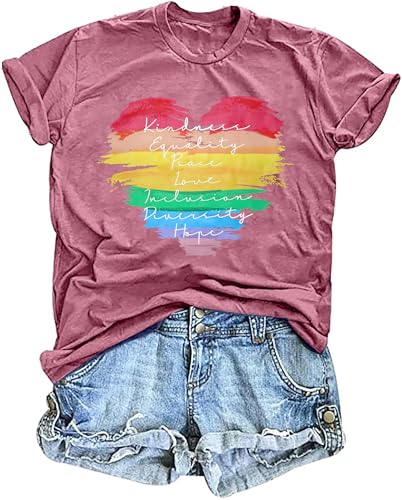 tiorhooe Pride Shirt Damen Regenbogen Print Tshirt Frauen Gay LGBT Gay Pride Kurzarm Top