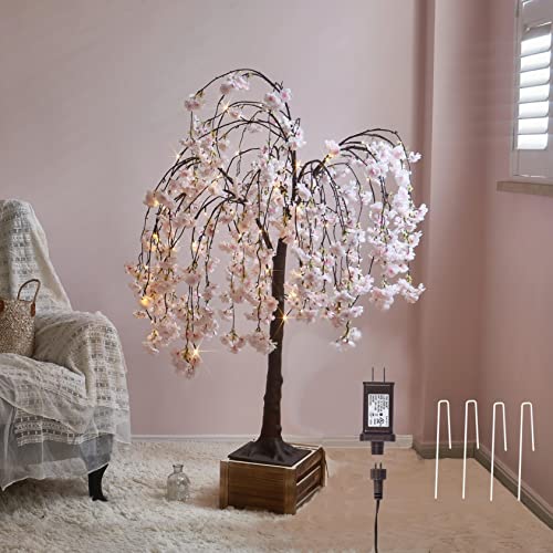 Litbloom Lighted Tree With Cherry Blossom 180 Fairy Lights 4Ft, Pink Flower Faux Tree Lights For Indoor Outdoor Home, Wedding, Party Decoration #TOP5
