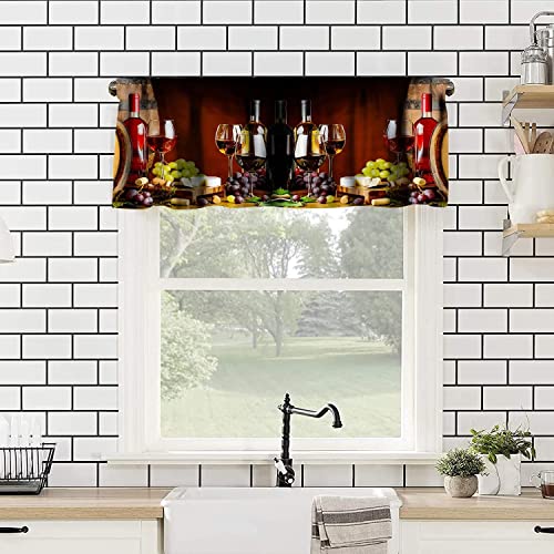 Mys Qiqi Retro Rustic Wine Valances Curtain Farmhouse Kitchen Decor Rod Pocket Grape Wood Grain Window Treatment Valances Short Curtains For Bedroom Living Room Bathroom 1 Panel 54 X 18 In #TOP3