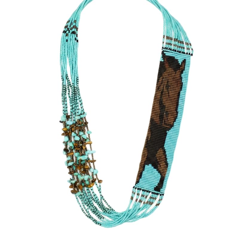 Collier ukrainien Gerdan motif cheval, bijou traditionnel fait main à offrir en perles