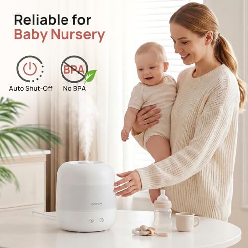 Clarston 2L Cool Mist Humidifier for Bedroom with 360° Adjustable Nozzle, High and Low Mist Levels, Ultra-Low Noise, Light-Off, No BPA, Auto Shut Off, Ideal Baby Humidifier with Easy Top Filling - 4