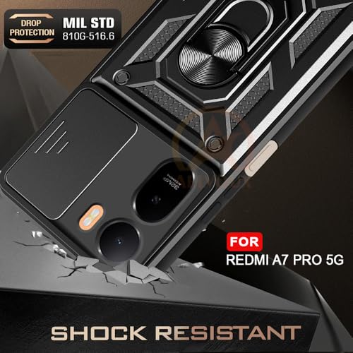 Image of Armor Bumper Back Cover Case for Redmi A7 Pro / C85X 5G | Rotating Camera Cover, Ring Holder & Kickstand | Heavy Duty & 360 Degree Protection Back Cover (Black)