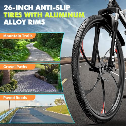 Image of Outroad 26 Inch Folding Mountain Bike, 21 Speed Full Suspension High-Carbon Steel MTB Foldable Bikes, Dual Disc Brake Non-Slip Folding Bicycle for Adults /Men /Women, 26 inch Dark