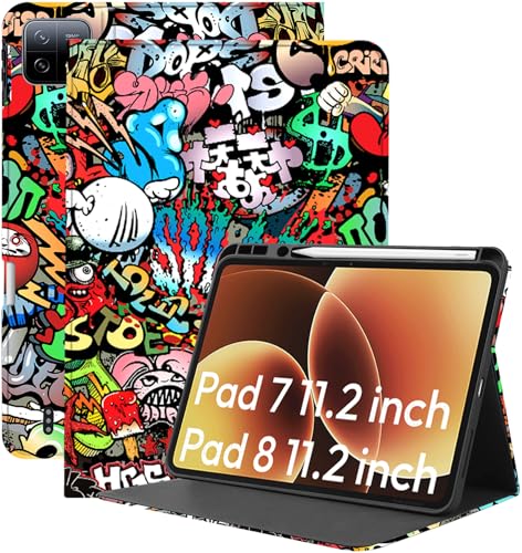 Image of Robustrion Cover for Xiaomi Pad 8 /8 Pro /Xiaomi Pad 7 /7 Pro Cover Case with [Pencil Holder], Folio Flip Cover with Tablet [Auto Sleep Wake] - Hippy