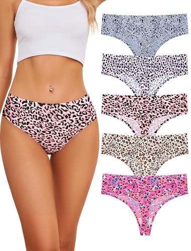 Image of voenxe Seamless Women Underwear Thongs,High Waisted No Show Ladies Panties,Invisible Breathable Comfy Active Thong,Hi Rise Cut Athletic Gym Undies,Highwaisted Mesh Stretchy Soft Panty,5-Pack