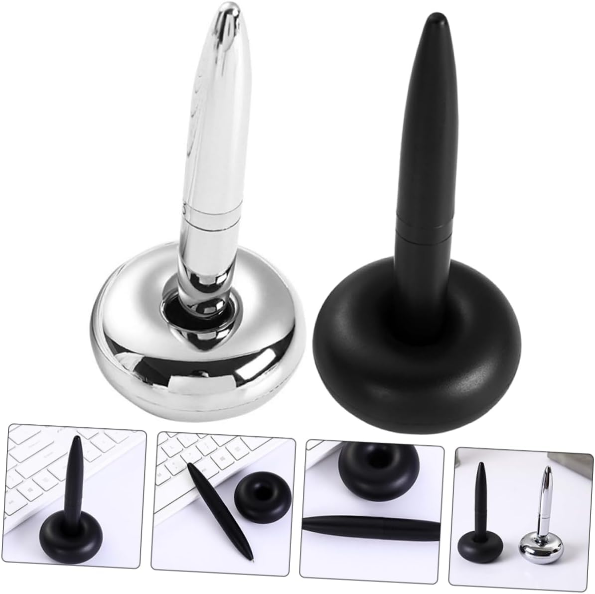 Penna a sfera, penna a inchiostro neutro Confezione da 2 penne a sfera magnetiche in metallo con inchiostro gel, nere e argentate