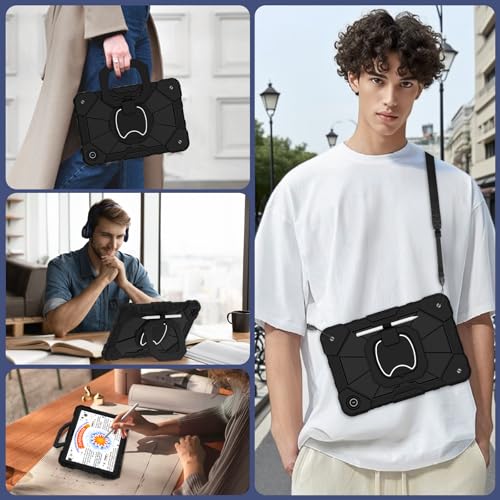Image of WESOROL Case for Galaxy Tab A11 Plus /A9 Plus 11 Inch,Shockproof Cover for Samsung Tablet A11+ /A9+ Case with Screen Protector 360 Rotating Stand Pencil Holder Shoulder Strap,Black