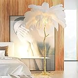 LZH FILTER Moderne Stehlampe mit Federschirm, Palm Gold Lampenkörper, Dimmbare schöne Feder-Nachttischlampe, LED-Bauernhaus-Dekor-Hohe Lampe Stehlampe Leselicht (1,2 M)