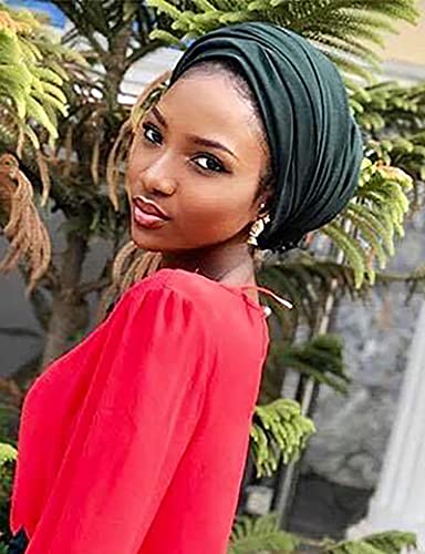 Harewom Head Scarf for Women Head Wrap Solid Long Lightweight Stretch Head Scarfs Headband for Winter Braid Wig Locs Dark Green - Thumbnail 6