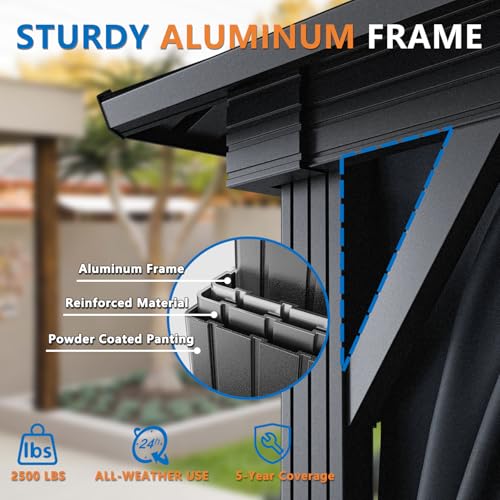 Image of HOTEEL 10x12 Hardtop Gazebo on Clearance with Heavy Duty Galvanized Steel Metal roof, Aluminum Frame,Patio Hard top Gazebos with Curtains and Netting, Outdoor Permanent Pavillon for Backyard,Black