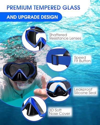 image for Aegend Swimming Goggles Scuba Snorkeling Mask for Adults, Tempered Gla