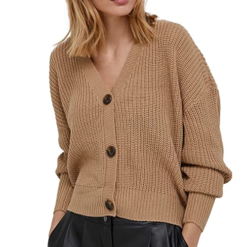 VERO MODA Damen Strickjacke Langarm V-Ausschnitt Cardigan Knitted Basic Stretch Sweater VMLEA