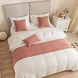 Luxuriöser rosa Bettläufer mit Kissen, weich und bequem, moderner Schal für Schlafzimmer, Dekoration, ideal für Hotels, Sommer-Bettwäsche, 45 x 210 + 45 x 45 cm