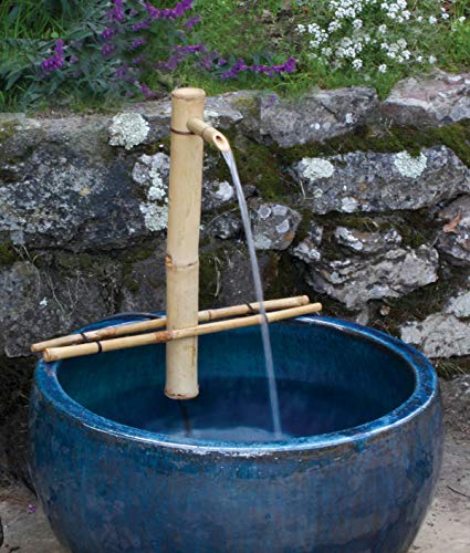 Bamboo Accents Water Fountain with Pump, Backyard Pond Kit, Large 18 Inch Adjustable Style, Smooth Split Resistant Bamboo, Natural Bamboo Fountain