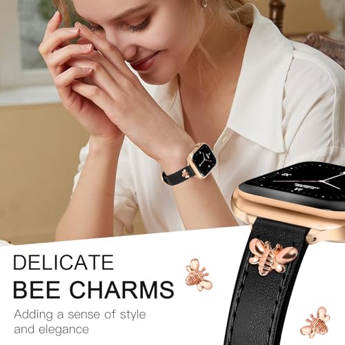 Image of JR.DM Slim Leather Bands Compatible with Apple Watch Band 38mm 40mm 41mm 42mm 44mm 45mm 46mm 49mm, Genuine Leather Band with Charms, Feminine Design for Iwatch Ultra SE Series 11 10 9 8 7 6 5 4 3 2 1