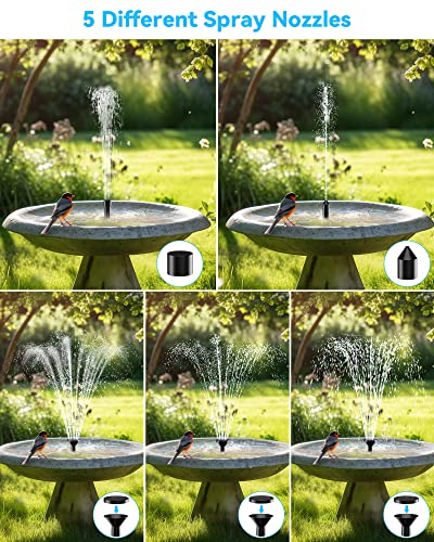 Image of POPOSOAP Solar Fountain Pump, 6W Outdoor Solar Water Fountain Pump for Bird Bath with 4ft Tubing & 5 Nozzles, DIY Solar Powered Water Pump for Garden, Ponds, Pool and Fish Tank