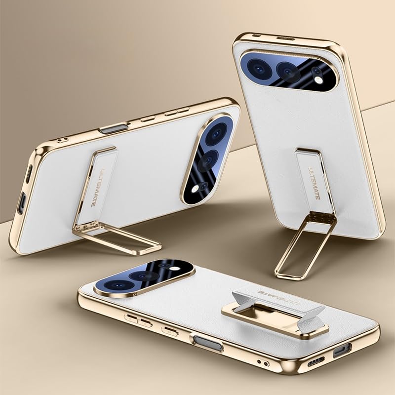 Étui pour Honor 500 en simili cuir blanc avec béquille intégrée et cadre plaqué or
