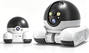 Robot Camera on Wheels 1080P Dual Lens, 2MP Indoor Movable Security Camera with 2 Way Talk and Auto Follow, Remote Control 360° View, for Cats, Dogs, Baby, Home Monitoring