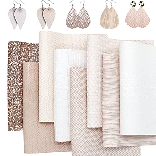 LOTOFUN 8Pcs/Set Braided Faux Leather Sheets Weave Embossed Textured Beige Series Mixed Woven Lattice Striped Vinyl Fabric A4 8x12 Inch for Making Bohemia Earrings Hair Bow Handbag and DIY Crafts
