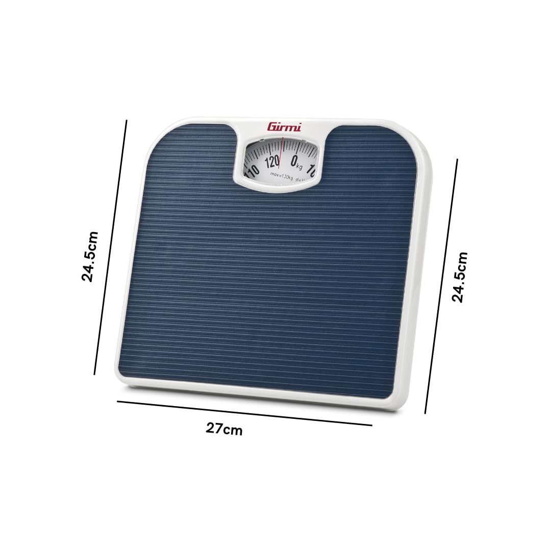 Girmi BP02 Bilancia Pesapersone Meccanica Analogica, 1 Kg/130 Kg, Quadrante grande, Pedana antiscivolo, Facile lettura, Design Vintage, Blu