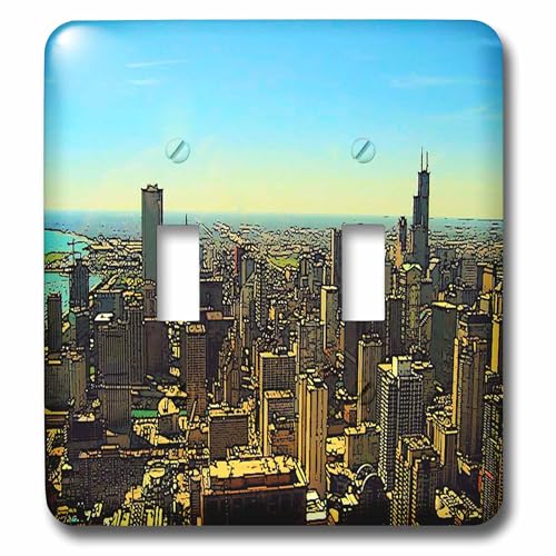 Interrupteur à bascule design multicolore Chicago Skyline 3dRose lsp_26367_2 - 2
