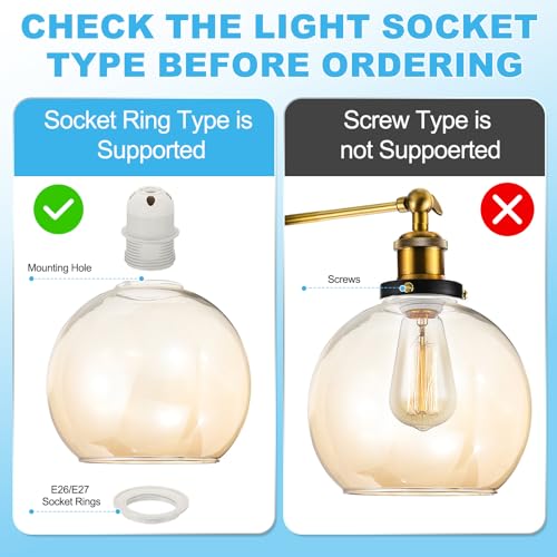 Image of PATIKIL 6 Inch Amber Color Glass Globe Shades Replacement, 3pcs Handmade Glass Lamp Shade Lampshade Light Fixture with 1-5 /8 inch Fitter for Chandelier Pendant Light Wall Sconces