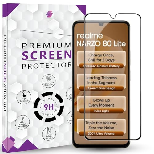 Image of Premium Tempered Glass Screen Protector Guard For Realme Nrazo 80 Lite 4G (6.74 Inch, Pack of 1) | Edge to Edge Coverage With Easy to installation kit