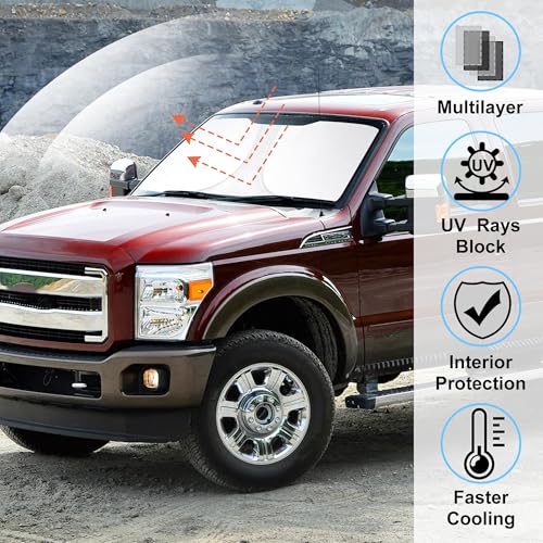 Image of Windshield Sun Shade Custom Fit for 2008-2016 Ford F250 F350 Super Duty 2Dr Regular Cab,4Dr Super Crew Cab,Super Cab Accessories Foldable Sunshade Keep Car Cooler