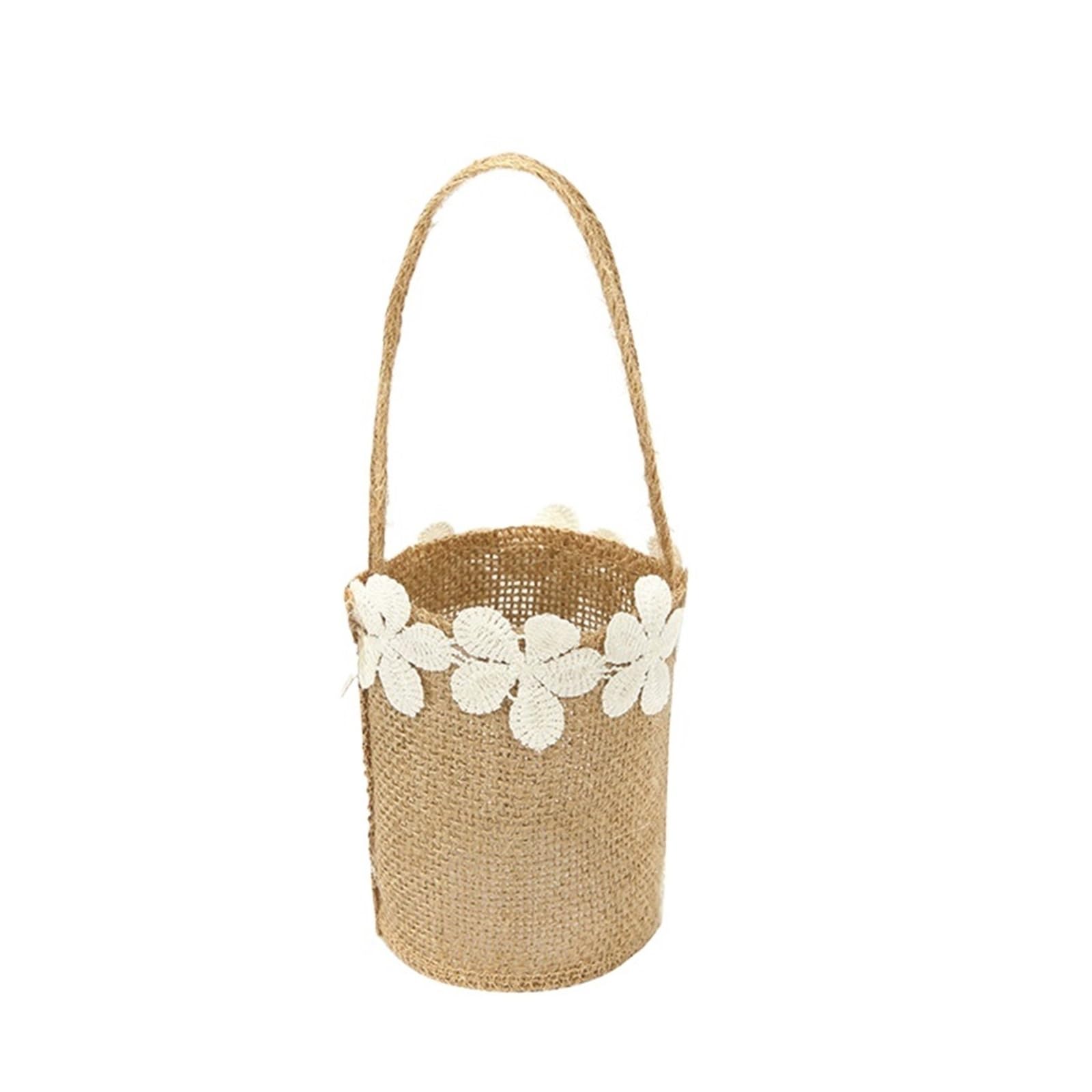 Hamper Basket 3pcs Romantic Burlap Jute Flower Basket Ring Box Rustic Wedding Flower Girl Basket(Brown13)