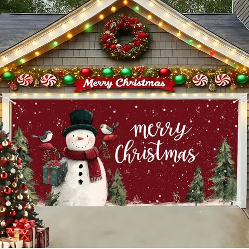 Image of Christmas Garage Door Decorations 6 x 13 ft, Snowman Gift Cover