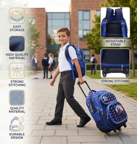 Image of ADSON 3D Embossed School Trolley Bag Large School Bag for Boy Girl, Kids School Bag, Travel Backpack for Girl Boy, Ideal for Children Trolley 16 Inch Water Resistant