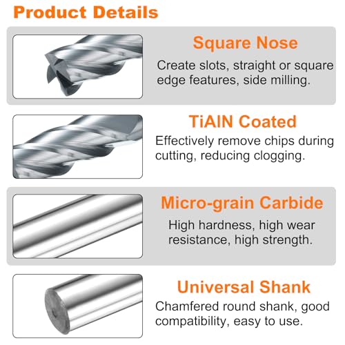 Image of HARFINGTON Carbide Square Nose End Mill Bit 3 /8 inch Cut Dia 4 Flutes TiAlN Coated Milling Cutter for Hardened Steel Metal (3 /8 inch Shank 1 inch Cut Length 4 inch Long 30 Degree Helix HRC53-55)