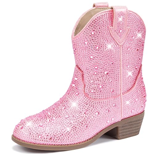 Motasha Girl Cowgirl Boots Cowboy Boots Pink Cow Girls Boots Sparkly Toddler Girl Booties Girls' Boots Big Girl Western Size 13 Little Kids Fall Riding Birthday Dance Dress (M7132 Pink 13)